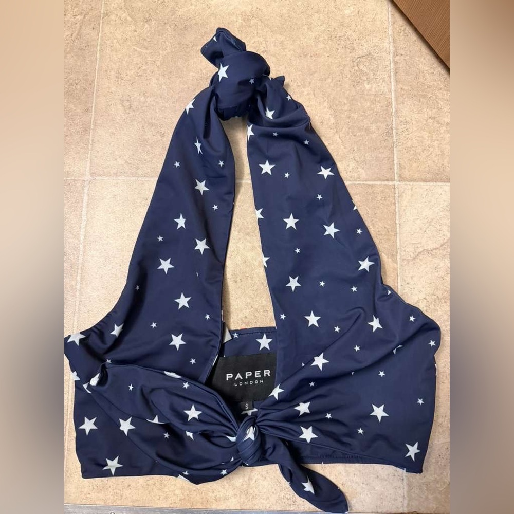 NWT- Paper London Navy Star Print Bikini Top Size: S